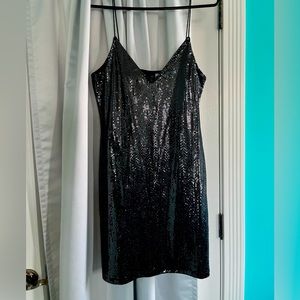 Black and silver spaghetti strap evening dress